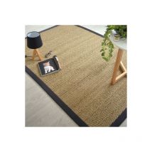 Tapis Jonc de mer - Assam chevron - Ganse coton noire - 200 x 200 cm