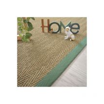 Tapis Jonc de mer - Bihar fin chevron - Ganse coton vert olive - 200 x 290 cm