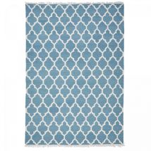 Unamourdetapis - Tapis kilim fait main en laine 110x160 turquoise rectangle motif scandinave