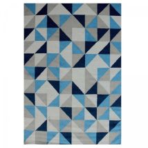 Unamourdetapis - Tapis kilim fait main en laine 200x290 bleu ciel et bleu foncé rectangle