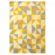 Unamourdetapis - Tapis kilim fait main en laine 140x200 jaune rectangle motif géométrique scandin