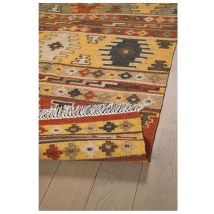 Deladeco - Tapis kilim laine et coton plat avec franges Bangui Multicolore 60x200