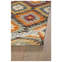 Deladeco - Tapis kilim plat laine et coton avec franges Bamako Multicolore 100x160