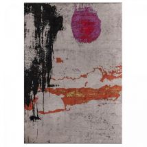 Unamourdetapis - Tapis kilim tissé en coton 240x340 gris et orange rectangle motif abstrait