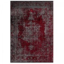 Unamourdetapis - Tapis kilim tissé en coton 200x250 rouge et gris rectangle motif abstrait