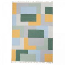 Impalo - Tapis kilim fait main en laine 160x230 jaune et vert rectangle