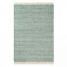 Brink&campman - Tapis kilim tissé en laine 140x200 vert et beige rectangle motif simple twill