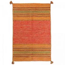 Jadorel - Tapis kilim fait main en coton 200x290 terra et rouge rectangle motif ethnique