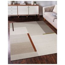 Deladeco - Tapis laine et coton moderne graphique Lacis Crème 200x300