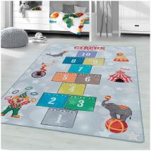 J&kids - Tapis marelle pour fille et garçon Circus Gris 120x170