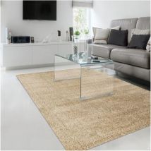Sanat Hali - Tapis longs poils shaggy 80x150 beige tissé rectangle motif uni sitouch
