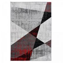 Jadorel - Tapis salon et chambre 120x170 gris et rouge tissé motif géométrique rosaline
