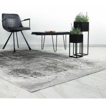 Hellocarpet - Tapis moderne avec franges rayé 3D Hadri Argenté 80x150