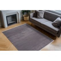 Allotapis - Tapis moderne graphique avec franges viscose et acrylique Bario Gris 200x290