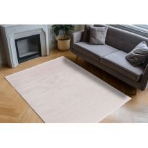 Allotapis - Tapis moderne graphique avec franges viscose et acrylique Bario Ivoire 160x230