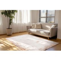 Allotapis - Tapis moderne rayé effet 3D rectangle Trios Taupe 160x230