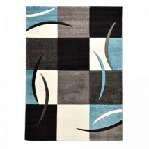 Unamourdetapis - Tapis salon et chambre 80x150 bleu rectangle tissé motif damier comma