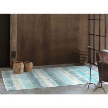 Naf Naf - Tapis bleu moderne plat rayé Lary Bleu 140x200