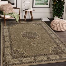Jadorel - Tapis orient 200x290 beige et noir rectangle motif traditionnel tibrica