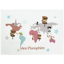 Thedecofactory - planisphere - Tapis enfant extra-doux imprimé planisphère 90x130