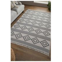 Flair Rugs - Tapis plat avec franges recyclé scandinave graphique Teo Monochrome 160x230