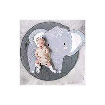 Ersandy - Tapis Ramper bébé Tapis de jeu Tapis Ramper de enfants Rond Animaux Moquette Enfant Tapis pour Fille Garçon 90x90cm (Eléphant)