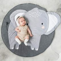 Tigrezy - Tapis Ramper bébé Tapis de jeu Tapis Ramper de enfants Rond Animaux Moquette Enfant Tapis pour Fille Garçon 90x90cm (Eléphant)