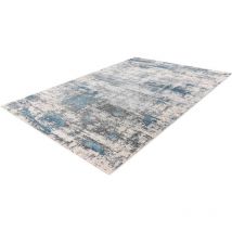 Allotapis - Tapis rayé à poils courts pour salon rectangle vintage Paris Bleu 80x150