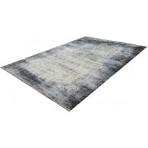 Lalee - Tapis rayé argenté avec franges vintage rectangle Elysee Argenté 80x150