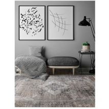 Deladeco - Tapis rayé avec franges vintage rectangle Heriz Gris 133x190
