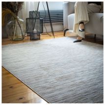 Deladeco - Tapis rayé moderne crème avec franges Katia Crème 80x150