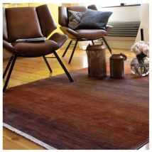 Deladeco - Tapis rayé rectangle moderne avec franges Yomout Corail 80x150