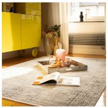 Tapis rayé rectangle moderne poils ras Livio Gris 120x170