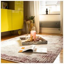 Deladeco - Tapis rayé rectangle moderne poils ras Livio Rouge 80x150
