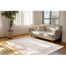 Allotapis - Tapis rectangle design rayé effet 3D Myneral Taupe 160x230