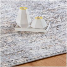 Deladeco - Tapis rectangle rayé à courtes mèches moderne Inirida Taupe 80x150