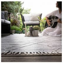 Deladeco - Tapis recyclé plat avec franges graphique design Nova Gris 160x230