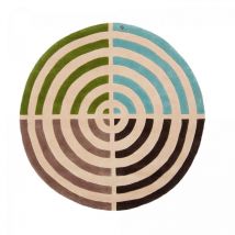 Impalo - Tapis rond fait main Ø150cm vert et bleu en laine motif géométrique pour salon