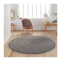 Atout Ciel - Tapis rond en coton tressé, effet jute rayé, gris, 120 cm 69019