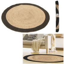 Tapis Rond Jute Bord Noir 120cm