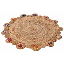 Zen Et Ethnique - Tapis rond ethnique en jute et coton multicolore