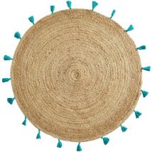 Tapis rond jute 120 cm Shira turquoise