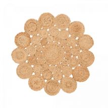 Impalo - Tapis rond fait main Ø120cm beige en jute motif rond pour salon wood