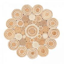 Impalo - Tapis rond fait main Ø120cm beige et blanc en jute motif rond pour salon wood