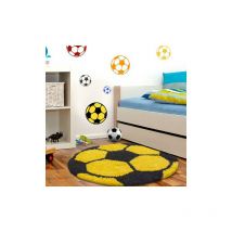 Allotapis - Tapis rond pour enfant shaggy doux Football Jaune ø 120