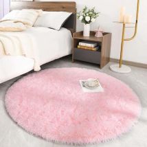Round Rug for Living Room, Shaggy Bedside Rug, Large Soft Rug, Bedroom Rug, Modern Style, Decorative Rug for Living Room, Bedroom, Sofa Mat (Pink, Ø
