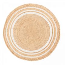 Tapis rond fait main Ø160cm beige en jute motif uni pour salle à manger sunny l