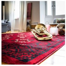 Deladeco - Tapis rouge style oriental poils ras Tosca Rouge 80x150