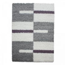 Jadorel - Tapis poils longs shaggy 240x340 gris et crème tissé rectangle motif géométrique