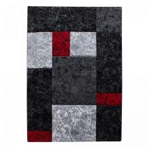 Jadorel - Tapis salon et chambre 200x290 rouge et gris tissé motif géométrique cararelle
